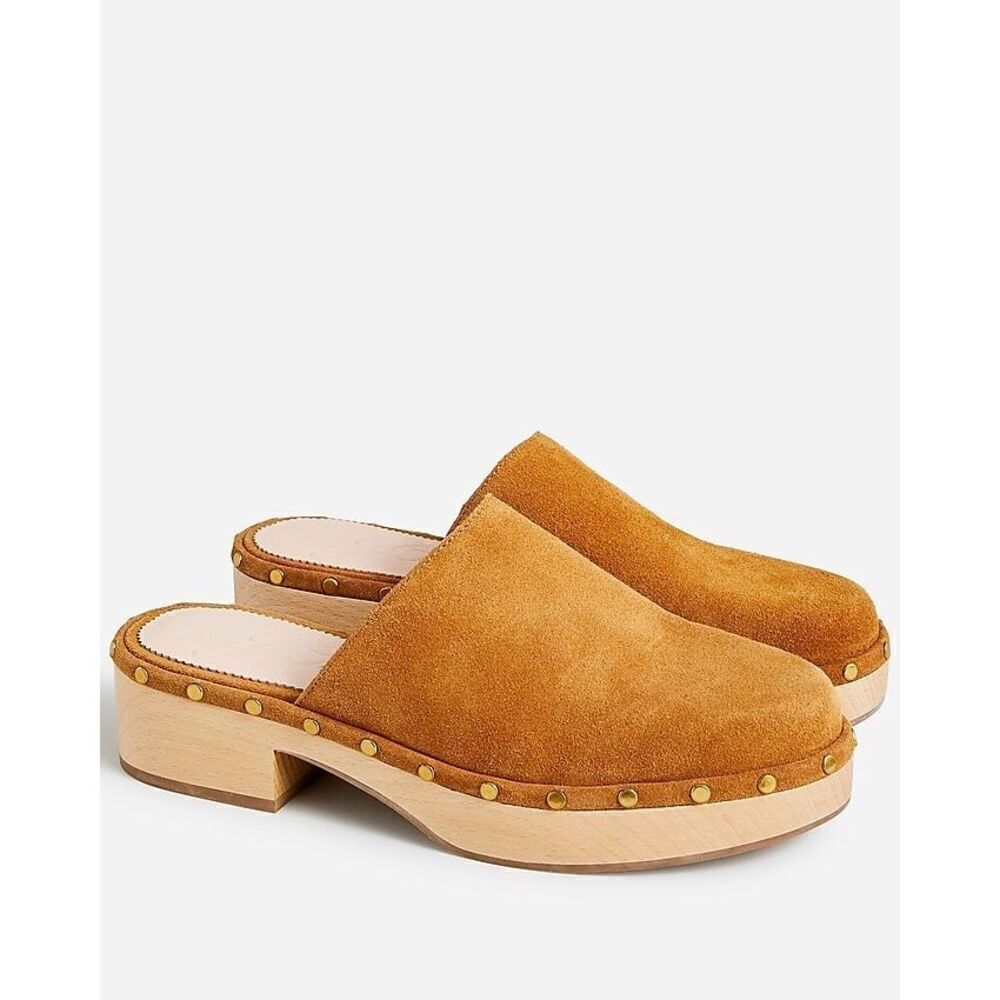 J. Crew Dakota Clogs Brown Suede Wood Heel Slip On Size 10.5 style BJ797